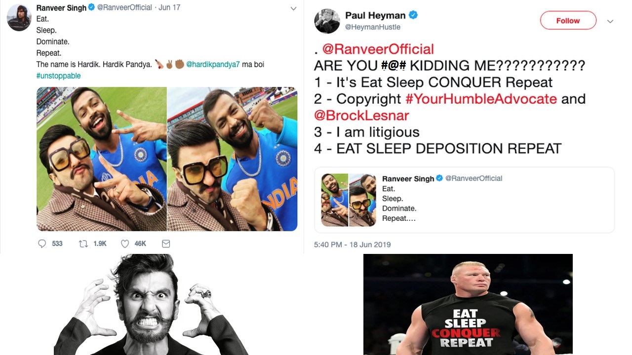 Ranveer Singh and Brock Lesnar Controversy – Can a Catchphrase be Protected?